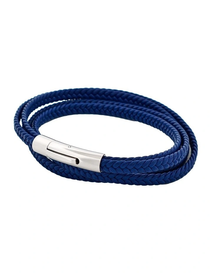 Stainless Steel & Leather Double Strand Bracelet in Blue image 3