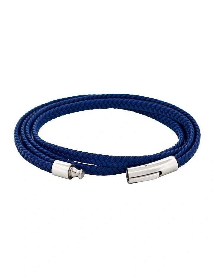 Stainless Steel & Leather Double Strand Bracelet in Blue image 4