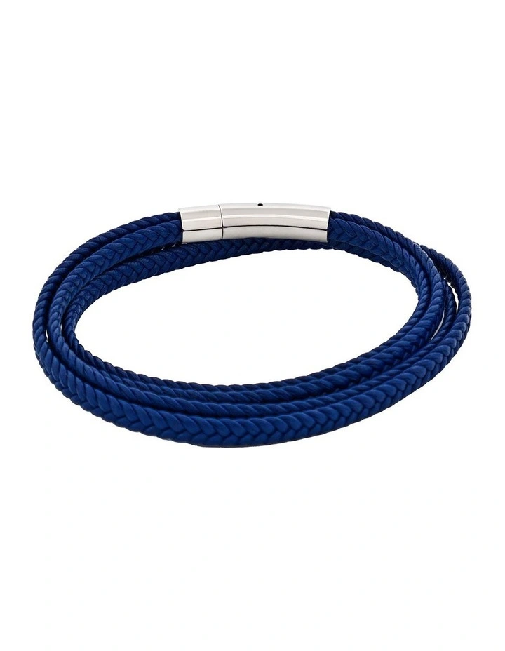 Stainless Steel & Leather Double Strand Bracelet in Blue image 5