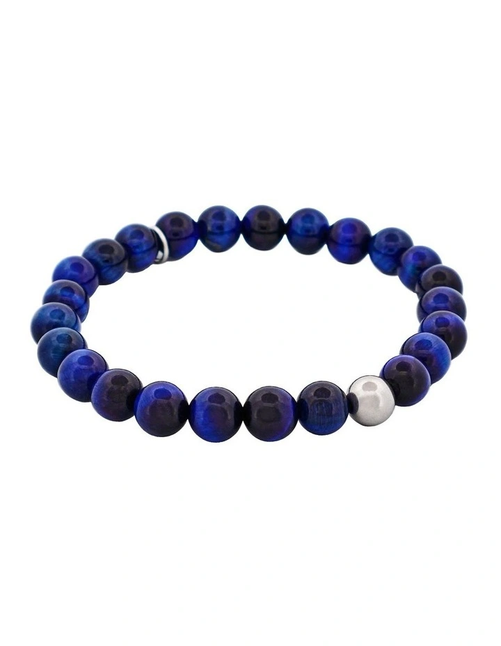 8mm Tiger Eye Stainless Steel Bead Bracelet in Blue image 2