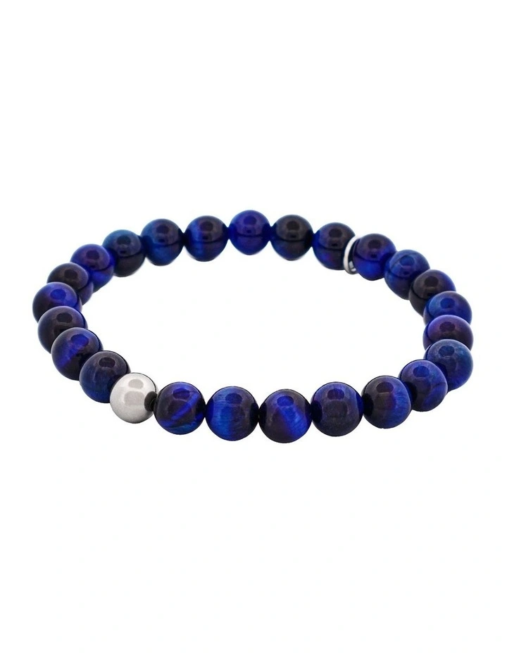 8mm Tiger Eye Stainless Steel Bead Bracelet in Blue image 3