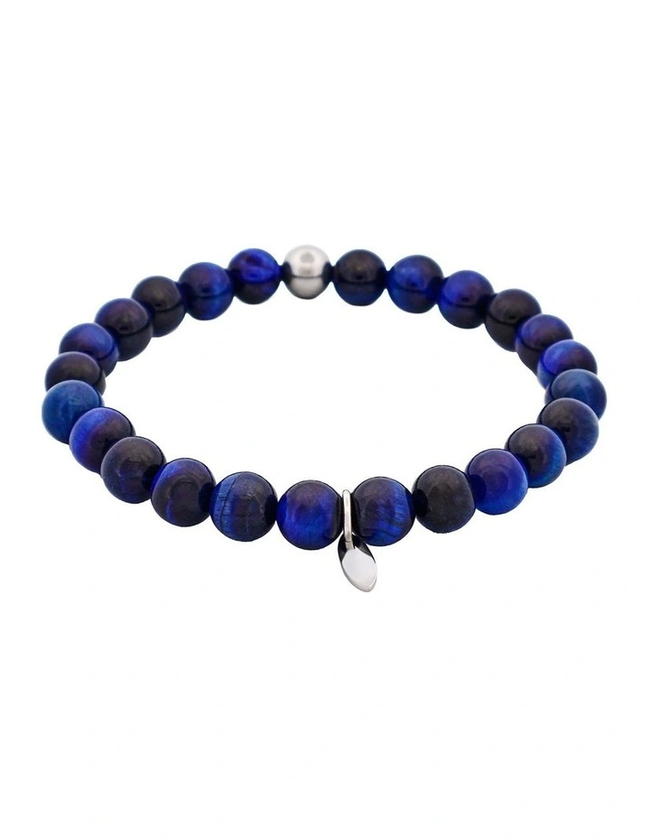 8mm Tiger Eye Stainless Steel Bead Bracelet in Blue image 4