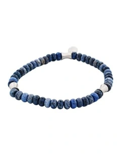 Dumortierite Stone Beaded Stainless Steel Bracelet 6mm in Blue