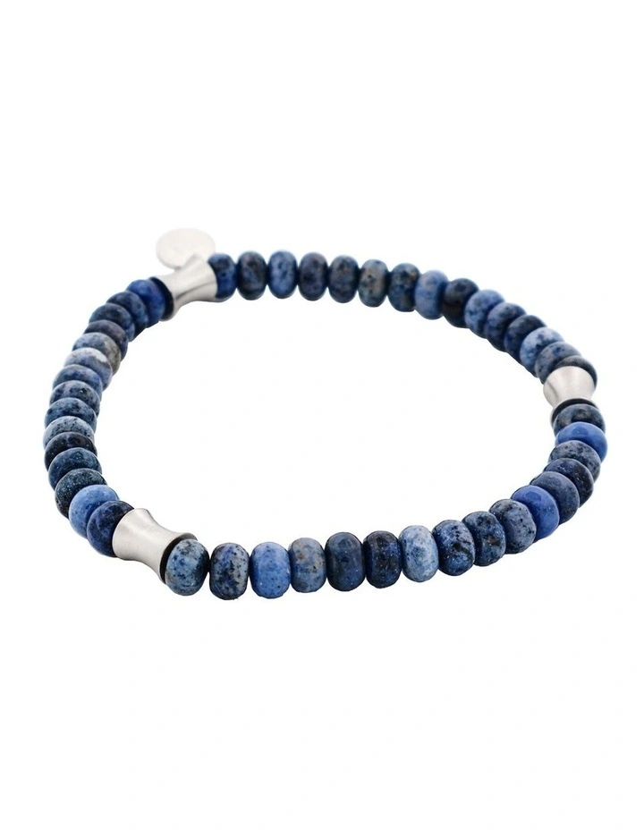 Dumortierite Stone Beaded Stainless Steel Bracelet 6mm in Blue image 2