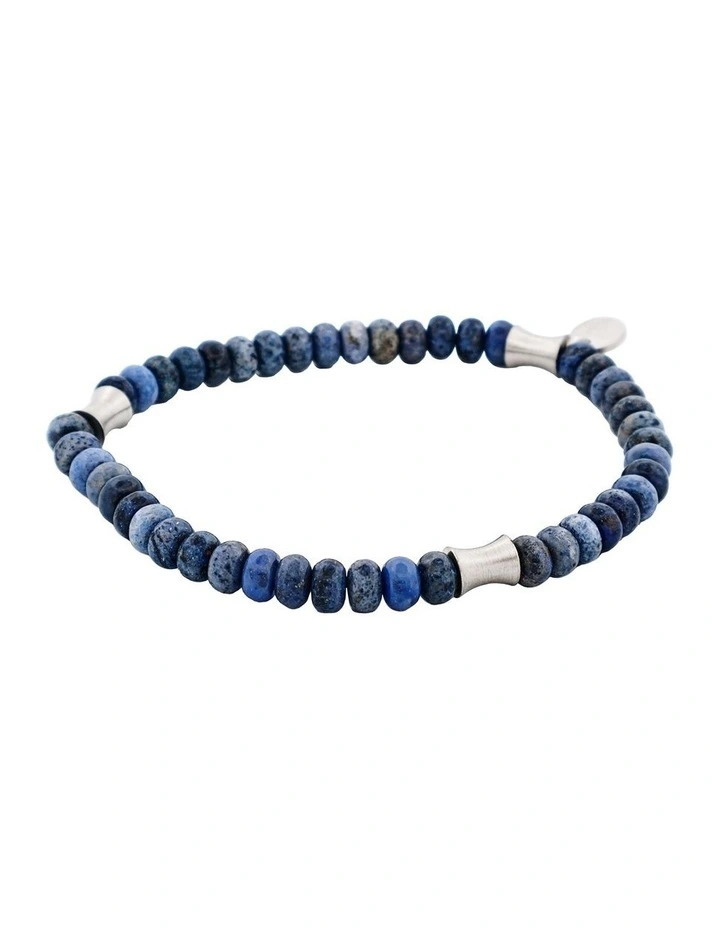 Dumortierite Stone Beaded Stainless Steel Bracelet 6mm in Blue image 3
