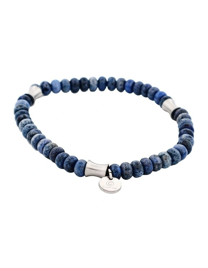 Dumortierite Stone Beaded Stainless Steel Bracelet 6mm in Blue image 4