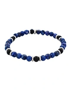 Dumortierite Beads and Onyx Stainless Steel Bracelet 6mm in Blue