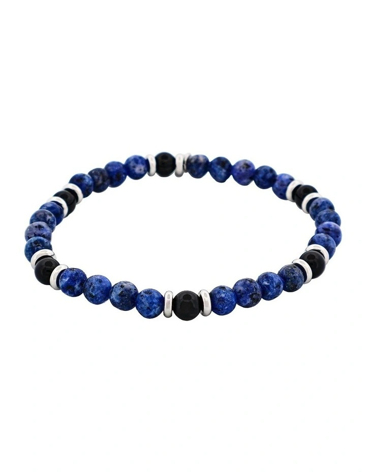 Dumortierite Beads and Onyx Stainless Steel Bracelet 6mm in Blue image 1