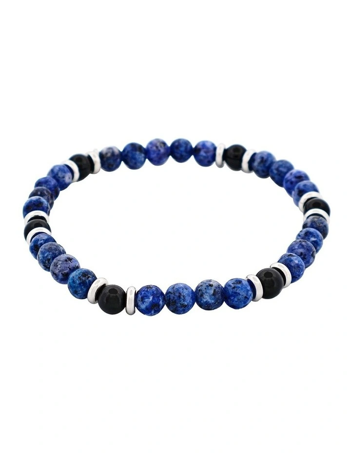 Dumortierite Beads and Onyx Stainless Steel Bracelet 6mm in Blue image 2