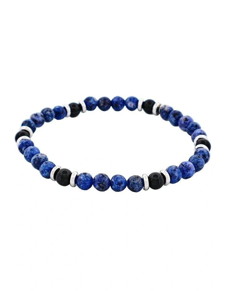 Dumortierite Beads and Onyx Stainless Steel Bracelet 6mm in Blue image 3
