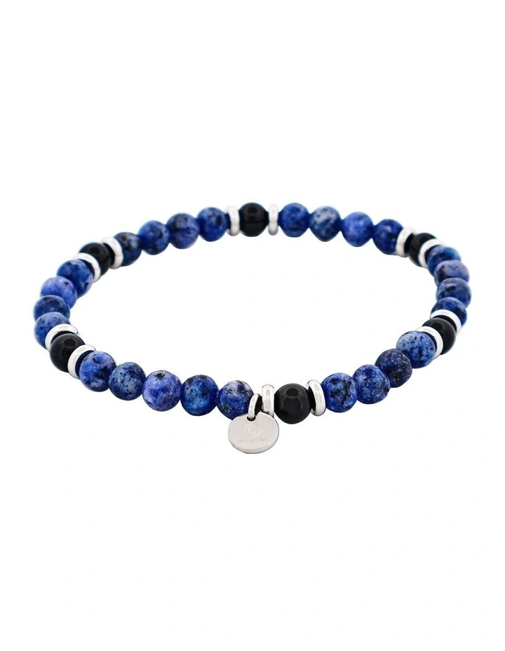 Dumortierite Beads and Onyx Stainless Steel Bracelet 6mm in Blue image 4