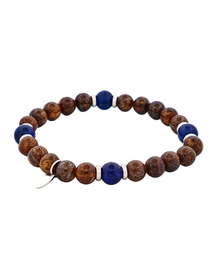 Bronzite & Lapis Stainless Steel Beaded Bracelet 8mm in Bronze image 3