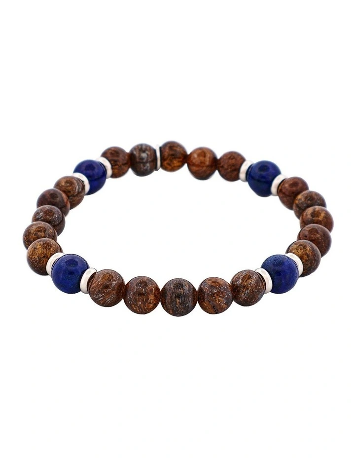 Bronzite & Lapis Stainless Steel Beaded Bracelet 8mm in Bronze image 4