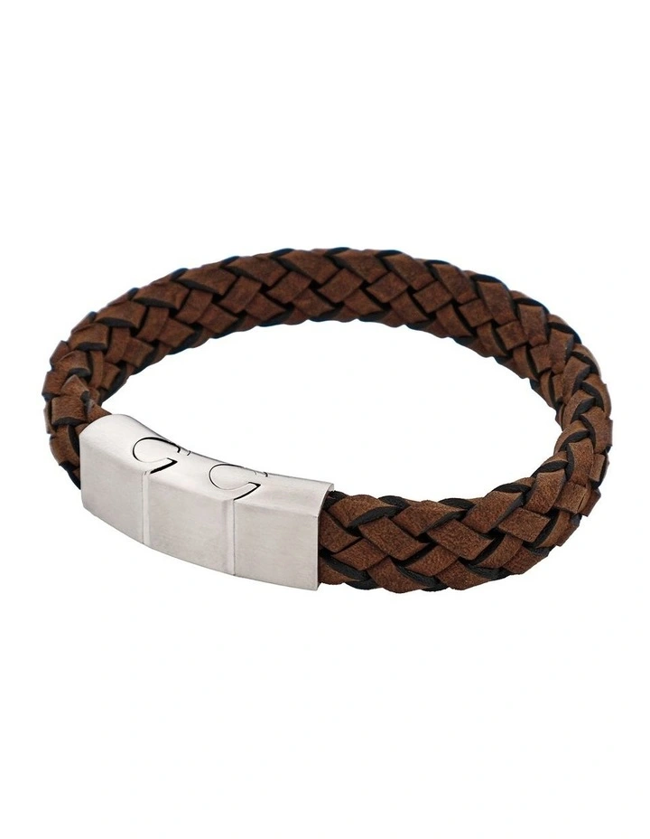 Braided Antique Italian Suede Leather & Brushed Stainless Steel Bracelet in Brown image 3