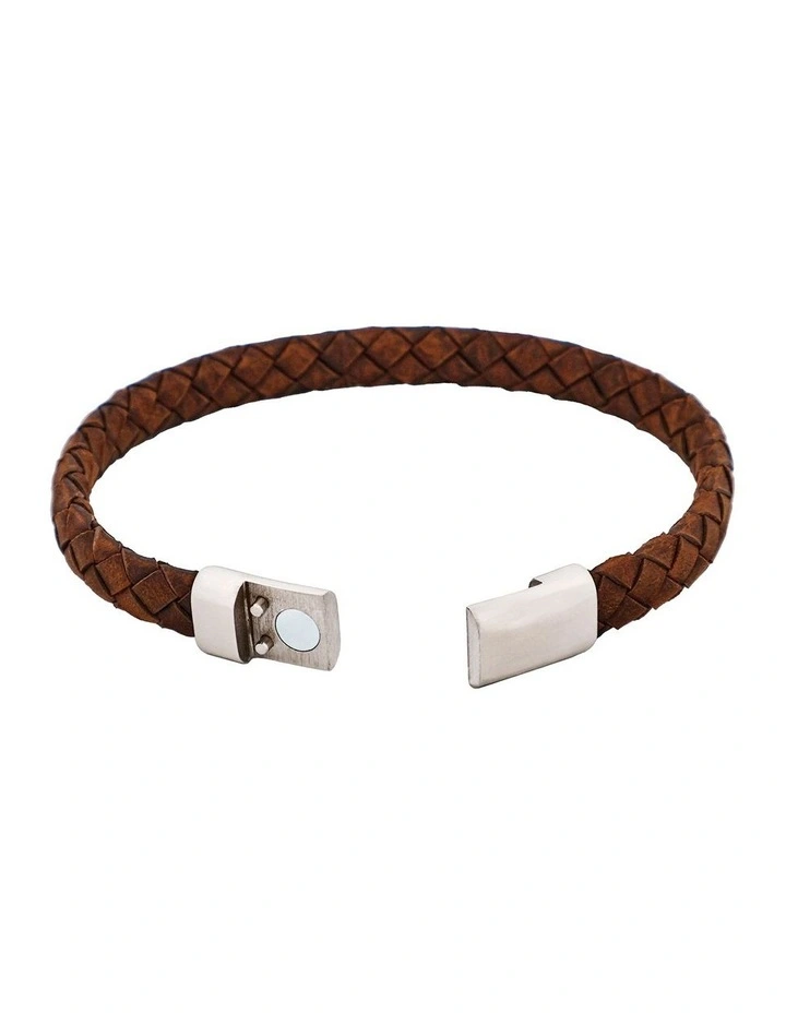 Thin Italian Leather & Stainless Steel Bracelet in Brown image 4