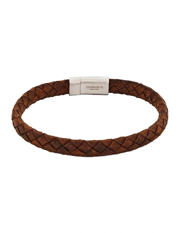 Thin Italian Leather & Stainless Steel Bracelet in Brown image 5