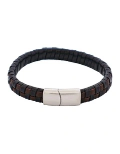 Braided Leather & Steel Bracelet in Brown & Black