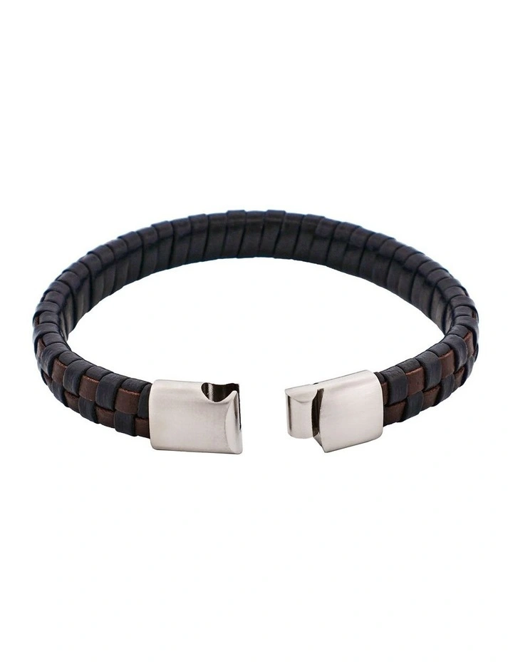 Braided Leather & Steel Bracelet in Brown & Black image 4