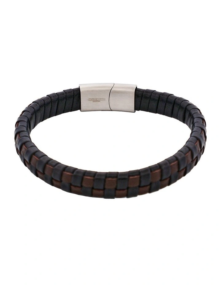 Braided Leather & Steel Bracelet in Brown & Black image 5