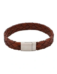 Tobacco Italian Leather Stainless Steel Bracelet in Brown