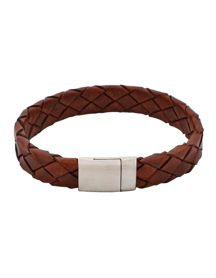 Tobacco Italian Leather Stainless Steel Bracelet in Brown image 1
