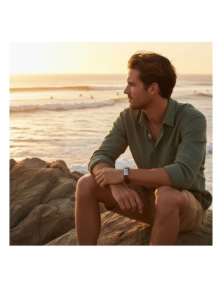 Tobacco Italian Leather Stainless Steel Bracelet in Brown image 2