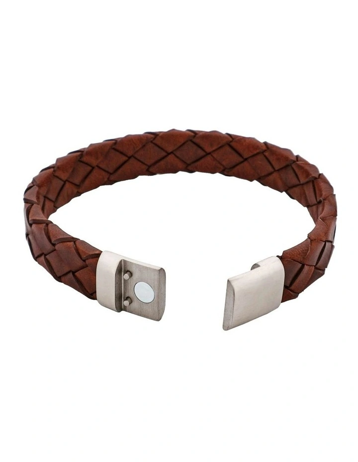 Tobacco Italian Leather Stainless Steel Bracelet in Brown image 3