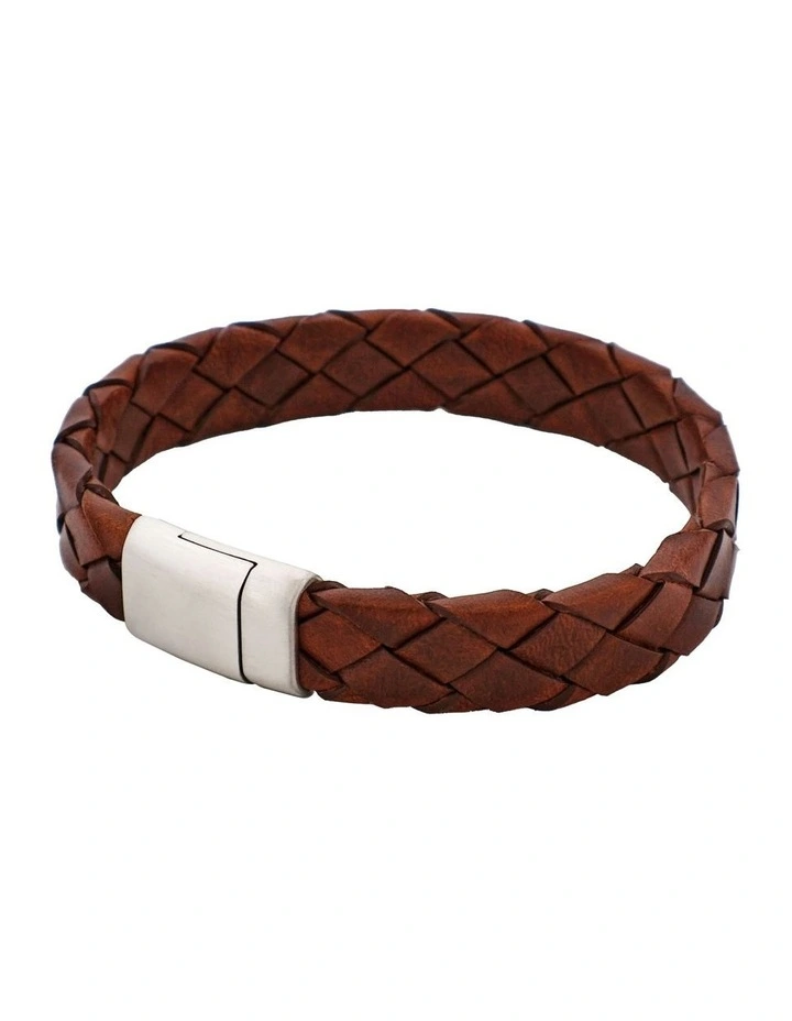 Tobacco Italian Leather Stainless Steel Bracelet in Brown image 4