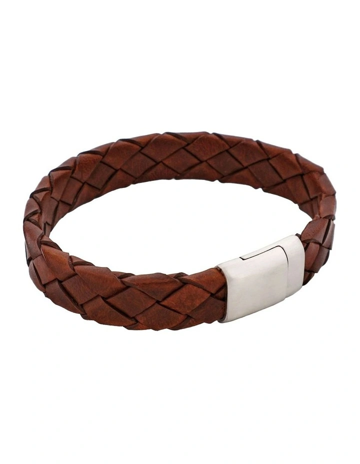 Tobacco Italian Leather Stainless Steel Bracelet in Brown image 5