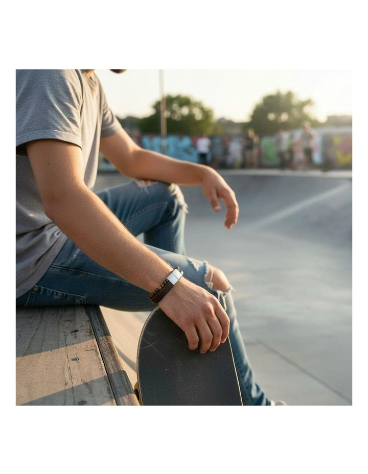 Leather Multi Strand & Tiger Eye Stainless Steel Bracelet in Brown image 2
