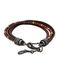 Multi-Strand Leather & Hematite Beads Bracelet in Brown