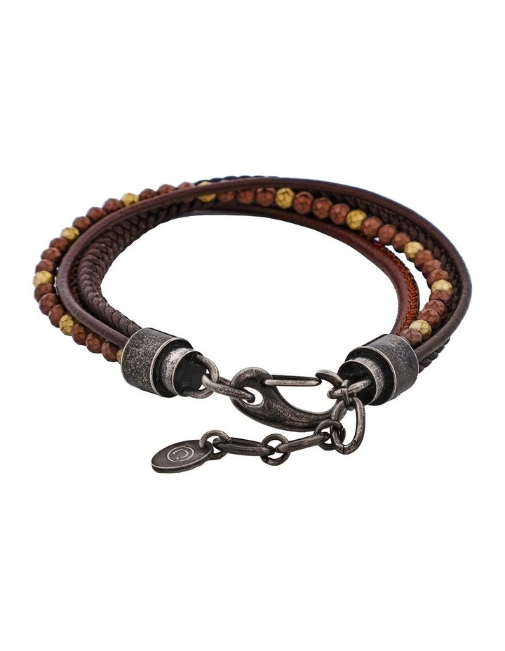 Multi-Strand Leather & Hematite Beads Bracelet in Brown image 1
