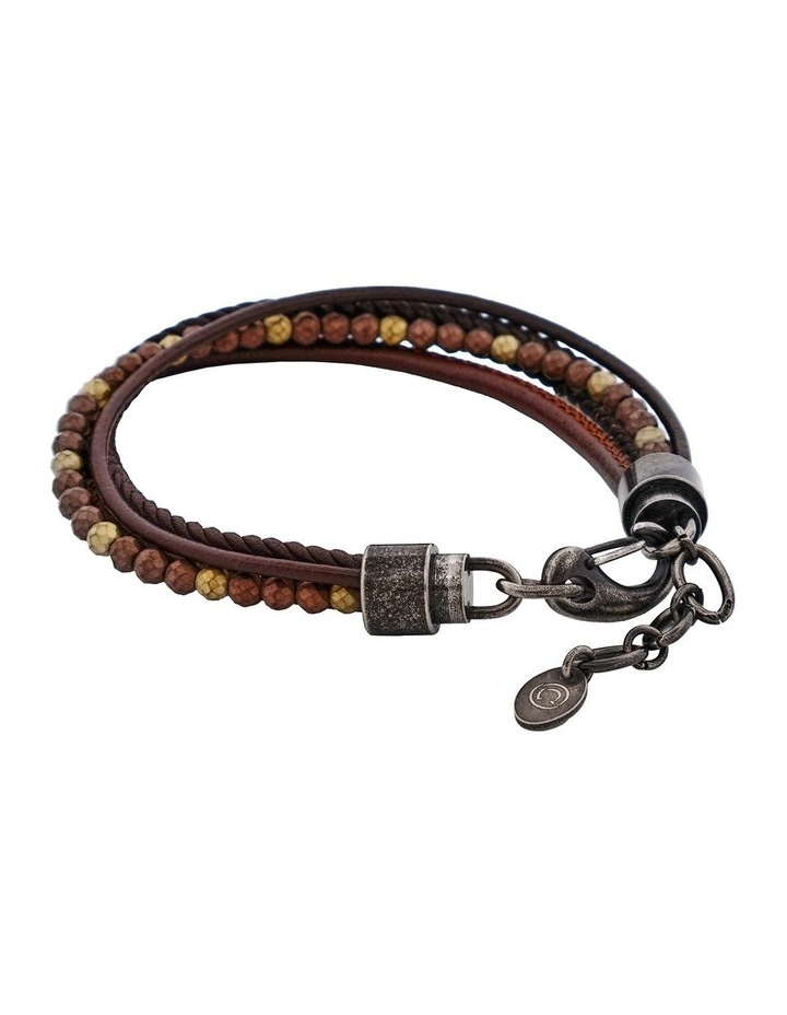 Multi-Strand Leather & Hematite Beads Bracelet in Brown image 2