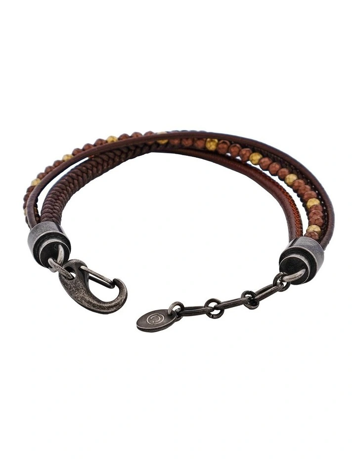 Multi-Strand Leather & Hematite Beads Bracelet in Brown image 4