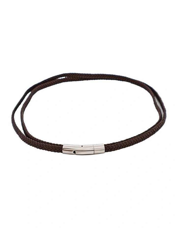 Stainless Steel & Leather Double Strand Bracelet in Brown image 3
