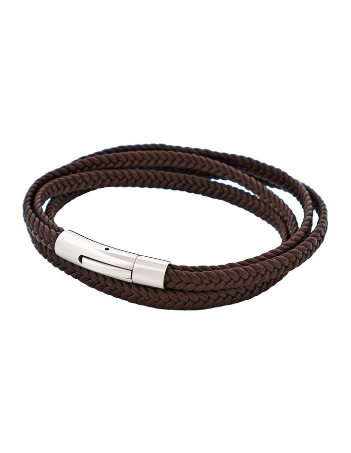 Stainless Steel & Leather Double Strand Bracelet in Brown image 4
