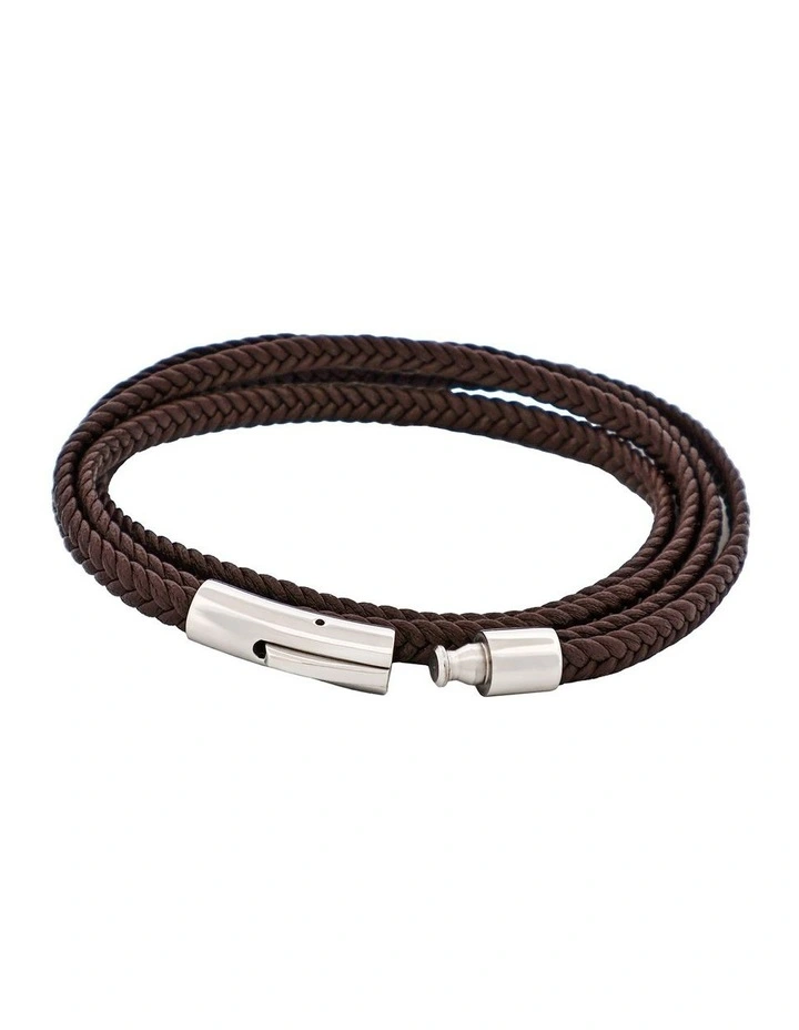 Stainless Steel & Leather Double Strand Bracelet in Brown image 5