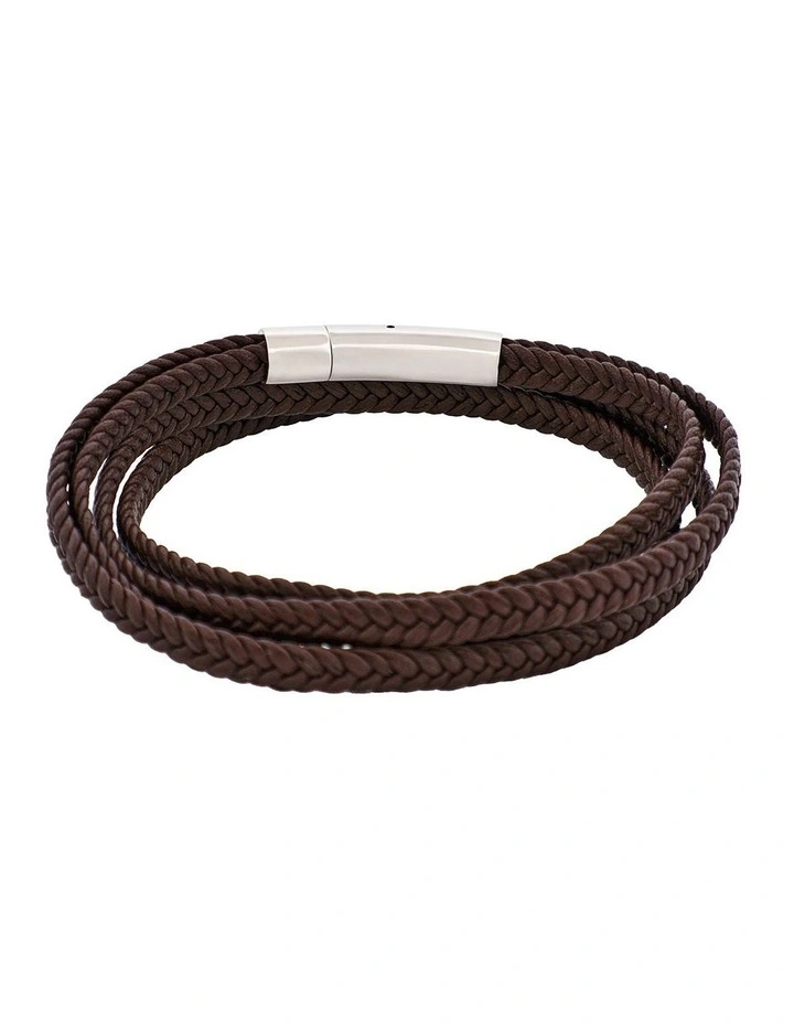 Stainless Steel & Leather Double Strand Bracelet in Brown image 6