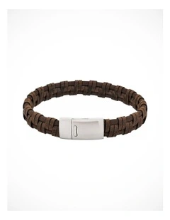 Braided Italian Leather Bracelet in Brown