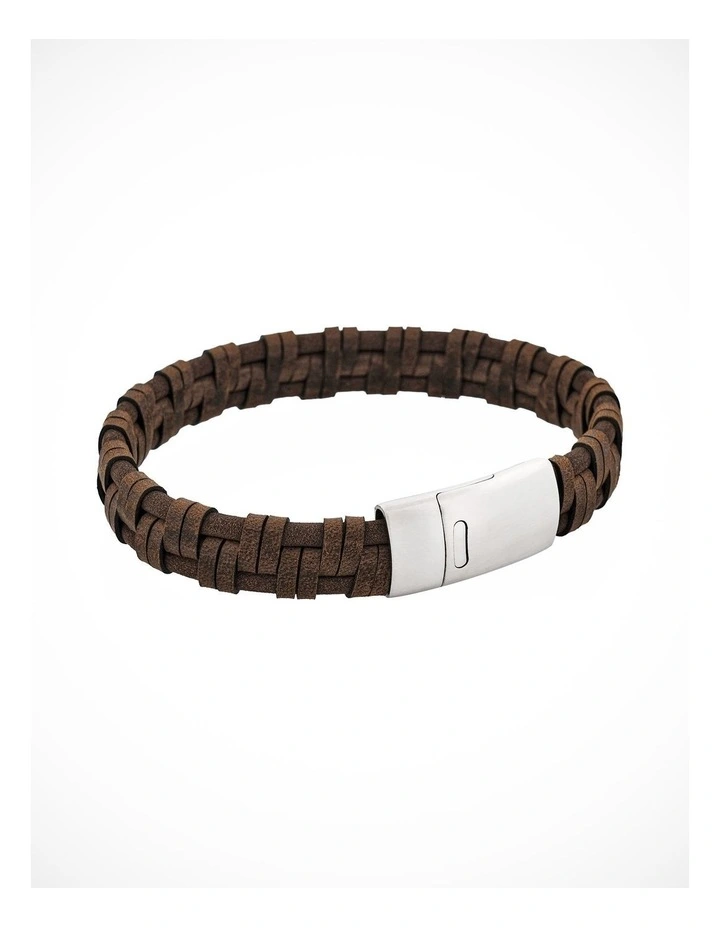 Braided Italian Leather Bracelet in Brown image 2