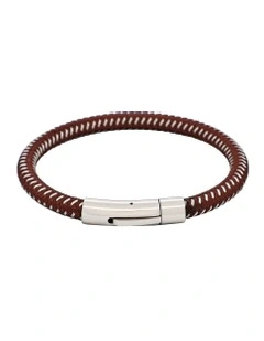 Savage Leather & Stainless Steel Wire Bracelet in Brown