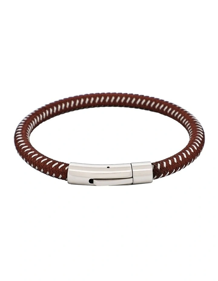 Savage Leather & Stainless Steel Wire Bracelet in Brown image 1
