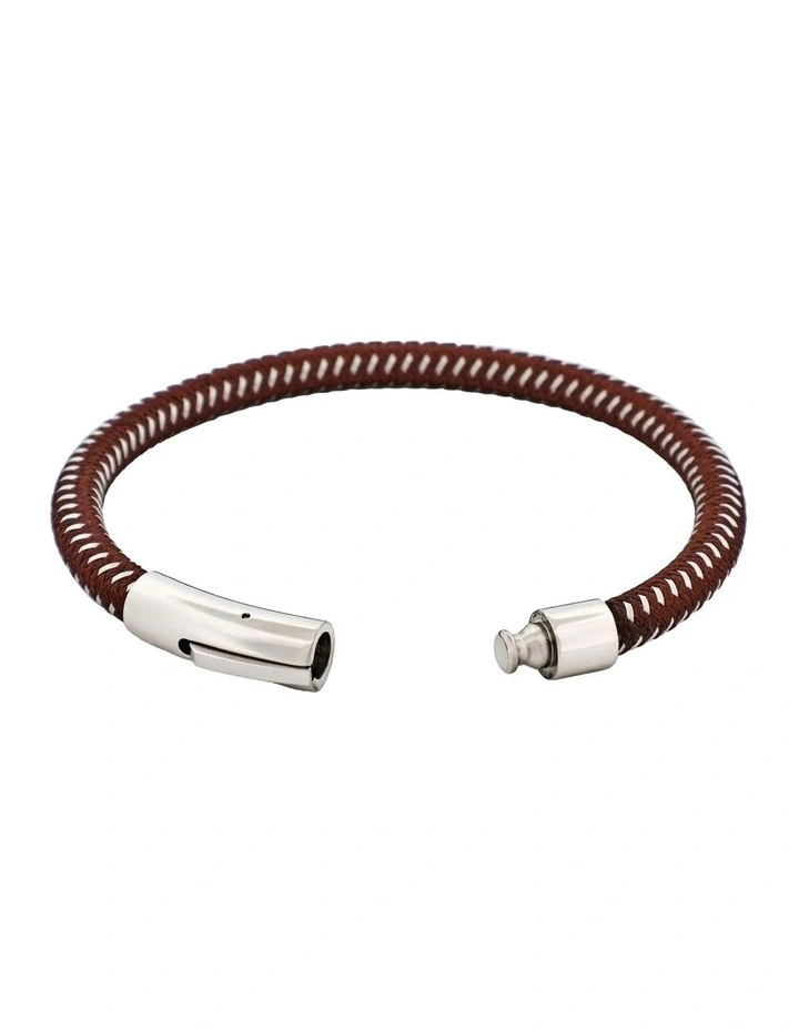 Savage Leather & Stainless Steel Wire Bracelet in Brown image 3