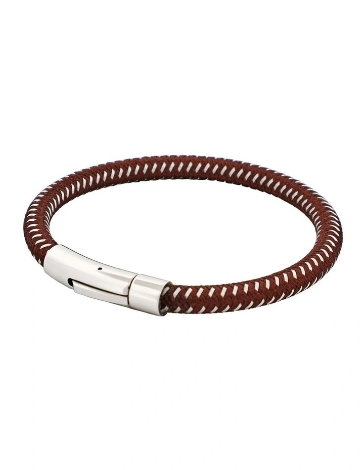 Savage Leather & Stainless Steel Wire Bracelet in Brown image 4