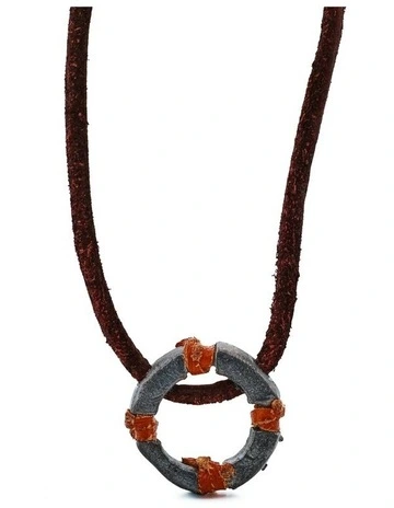 Alloy Life Boy Ring Leather Pendant in Brown