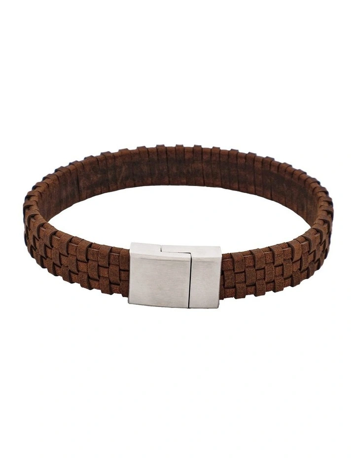Braided Italian Leather Bracelet in Brown image 1