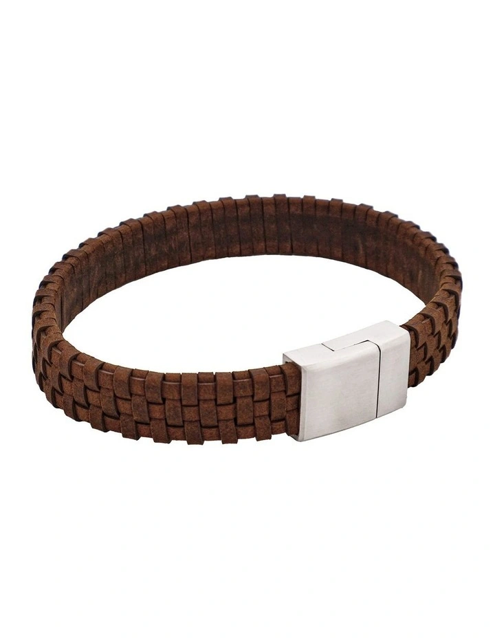 Braided Italian Leather Bracelet in Brown image 2