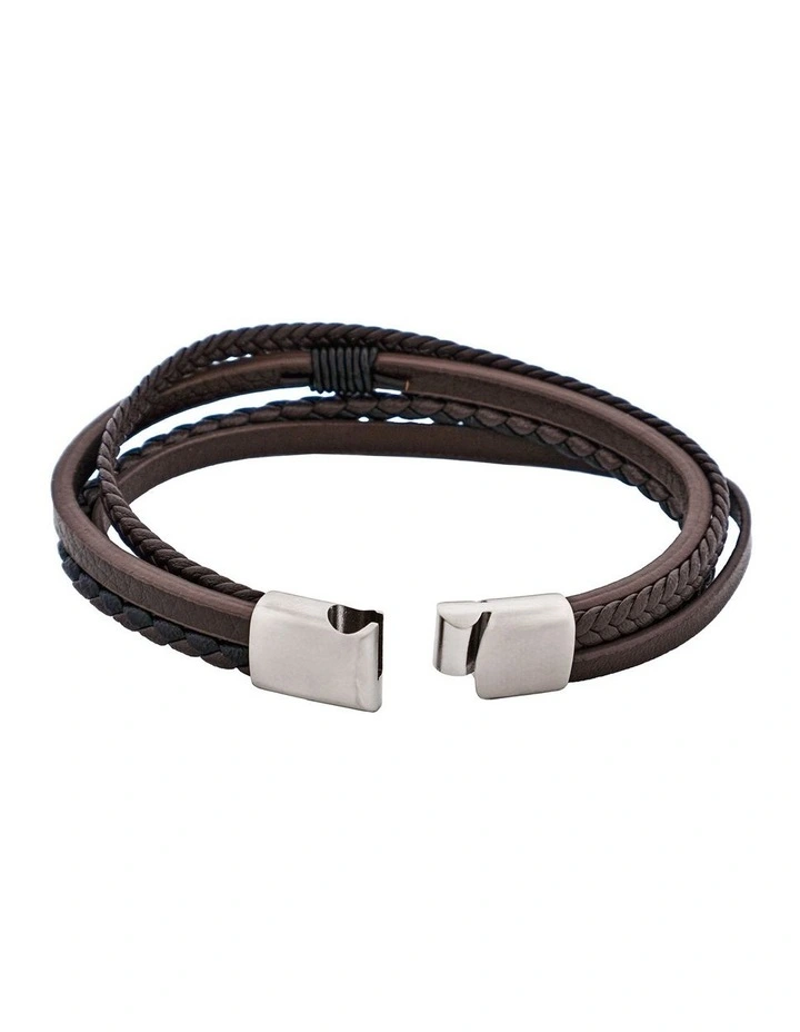 Multi Strand Leather & Stainless Steel Bracelet in Dark Brown image 4