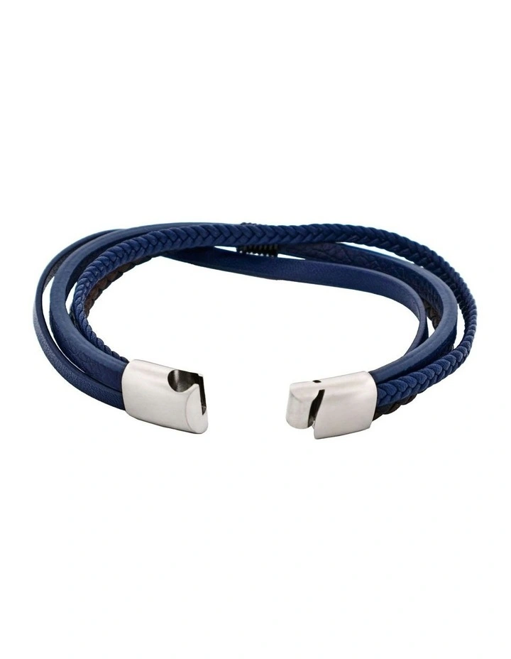 Multi Strand Leather & Stainless Steel Bracelet in Dark Brown/Blue image 6