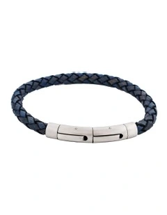 Italian Leather & Stainless Steel Bracelet in Dark Navy